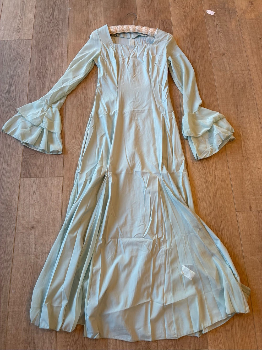Light aqua Renaissance princess Long-Sleeve Ruffle Cuff Maxi Dress small SHEIN